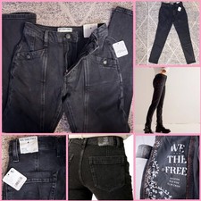 NWT FREE PEOPLE We The Free Beacon Mid Rise Slim Crop Jeans Size 24 Black 98