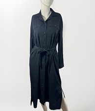 Uniqlo Shirt Womens Sz M Black Midi Shirt Dress Button Up Collar Long Sleeve