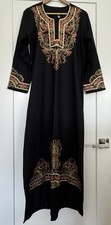 New Black Embroidered Kurti Indian Pakistani Tunic Floral Ethnic Top Women Sz M.