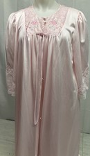 Vintage Lorraine Pink Sheer Nightgown  Robe Set Size Large Lace Trim Embroider