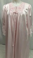 Vintage Lorraine Pink Sheer Nightgown & Robe Set Size Large Lace Trim Embroider