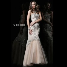 Sherri Hill Cream and Silver Gown