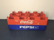 Vintage Coca-Cola Red & Pepsi Blue Plastic 8 Bottle Carrier Crate 2 Liter Used