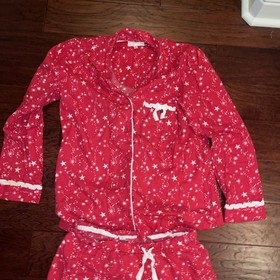Victoria&rsquo;s Secret two-piece pajama set flannel red with white star Print Small