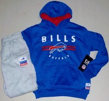 BUFFFALO BILLS HOODED SWEATSHIRT HOODIE SWEATPANTS SET YOUTH M L POLYESTER NWT