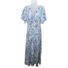 Floral Boho Maxi Dress Women's M Cottagecore Romantic prairie Summer V Neck