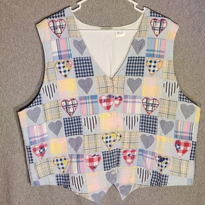 VTG Two Twenty 2XL Heart Patchwork Vest Button Up Cottagecore Prairie Pastel 90s