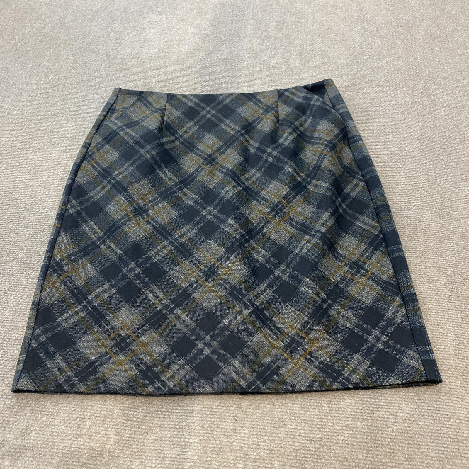 CAbi Skirt Womens 6 Gray Plaid Twill Stretch Knee Length Pencil Workwear