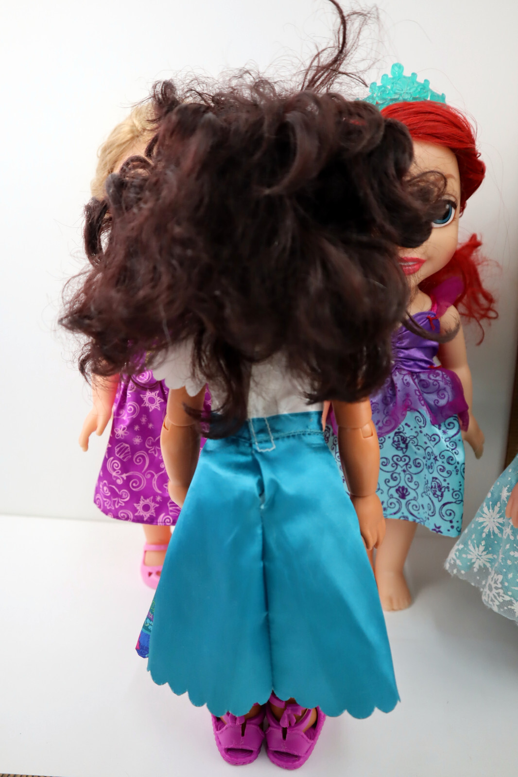 Lot of 8 Disney Toddler Princess Dolls 14”-16”H -Clothing, some w/shoes & sound