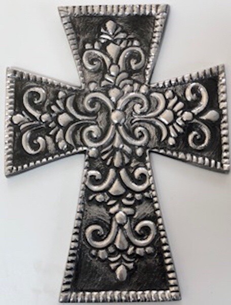 Vintage Silver Metal Cross to Hang with Scrolls &  Exotic Design, Made in India,