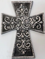 Vintage Silver Metal Cross to Hang with Scrolls &  Exotic Design, Made in India,