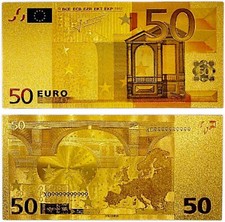 24K Gold-Plated 50 Euro Banknote – Premium PVC Collectible European Souvenir