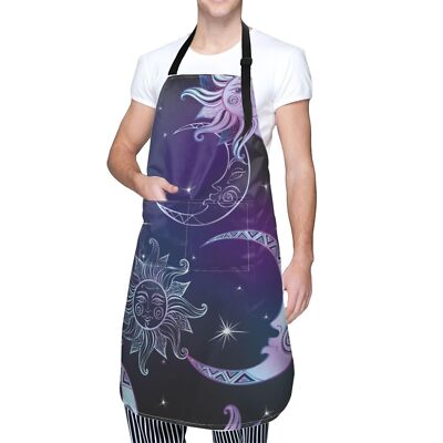Sun Moon and Star Waterproof Bib Apron with 2 Pockets for Men Women Adjustabl...