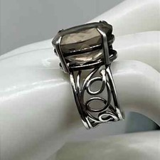 Smokey Quartz Sterling silver open work ring. High set statement piece.