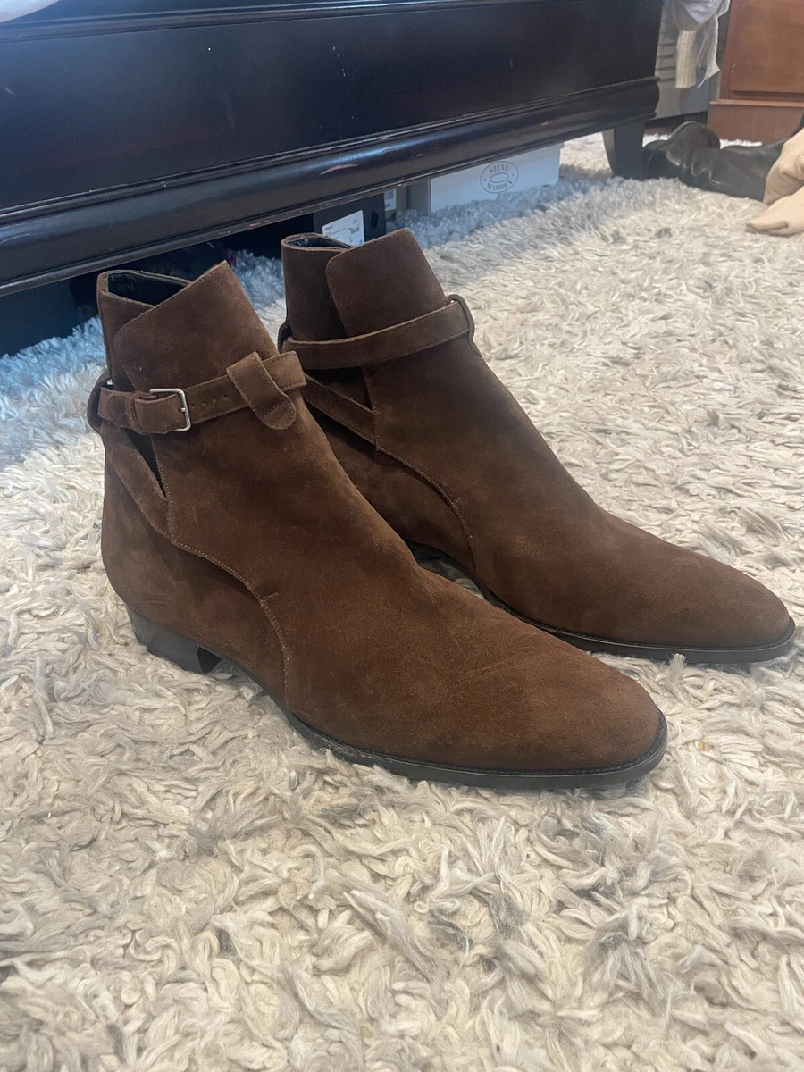 SAINT LAURENT Wyatt 30 Jodhpur Boots in Brown Suede. Size 46