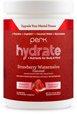 Perk Hydrate Electrolyte Drink Mix Powder (Strawberry Watermelon) 30 Servings
