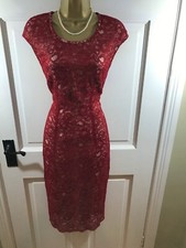 Jaeger Red Floral Lace Lined Dress, UK 12, Great Condition