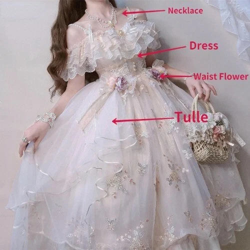 Retro Lolita Kleid Spitze Blumenstickerei Prinzessin Damen Tutu Kleider Party heiß - Bild 22 von 22