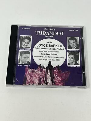 Puccini: Turandot CD Live Opera 1965 Cape Town Joyce Barker Ge Korsten Tidboald
