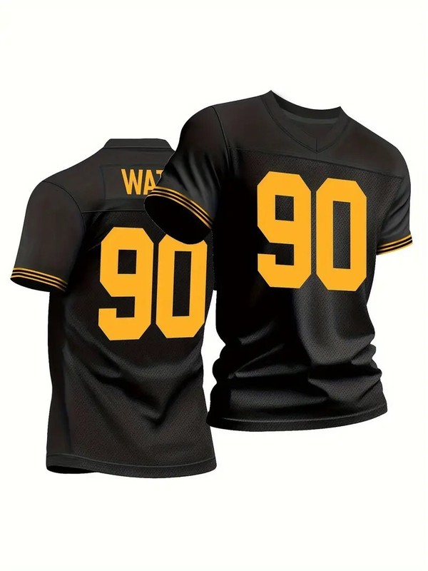 New!, Black & Yellow Watt On-Field  #90 Men's  Jersey Pitts stitched Large