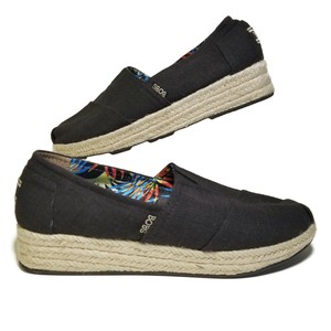 Skechers BOBS Highlights Womens 9.5 High Jinx Shoes Black Linen Burlap Slip On 888222847586 | eBay