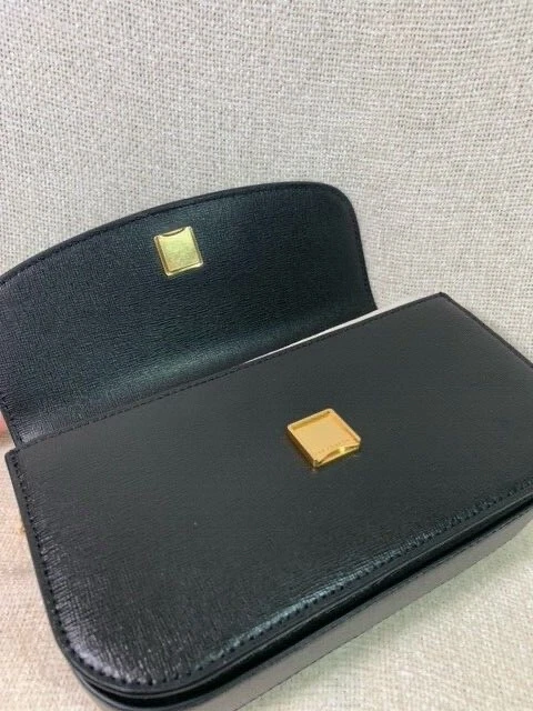 NUOVO portafoglio mini borsa a tracolla tracolla Tory Burch Robinson in pelle nera con catena