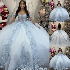 Sky Blue Quinceanera Dresses Ball Gown Sweet 16 Prom Party Dress with Big Bow