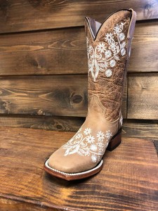 embroidered square toe boots