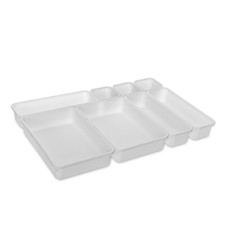 Image of LIVIVO White Drawer Organiser Set 8 Interlocking Storage Trays Dividers