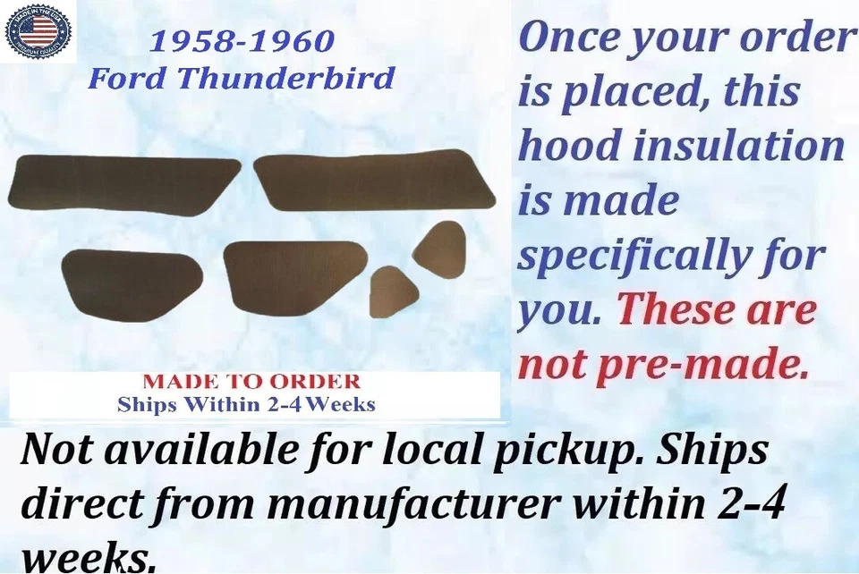 NUEVO 1958-1960 Ford Thunderbird 6 piezas capó aislamiento gris REM #PARA-HIN-055 Foto 2 de 3