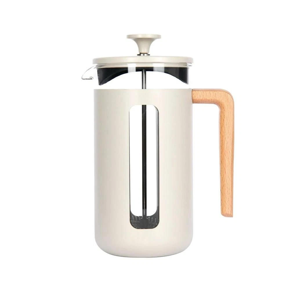 La Cafetière Pisa 8 Cup Cafetière Borosilicate French Press Wood Handle - Latte