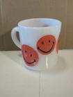 Smiley Face White Milk Glass Mug Vintage Retro Happy Face a Coffee Tea Red Cup