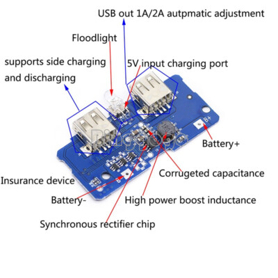 2A 5V  Dual USB Output Power Bank Mobile Charger Board Circuit Step-Up Module D