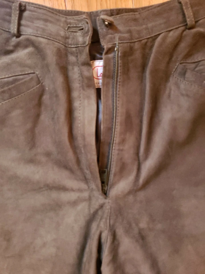 Pantalones LA PELLE FIRENZE VERA PELLE CUERO/GAMUZA Verde Talla 44/10 EE. UU. 28" Foto 3 de 4