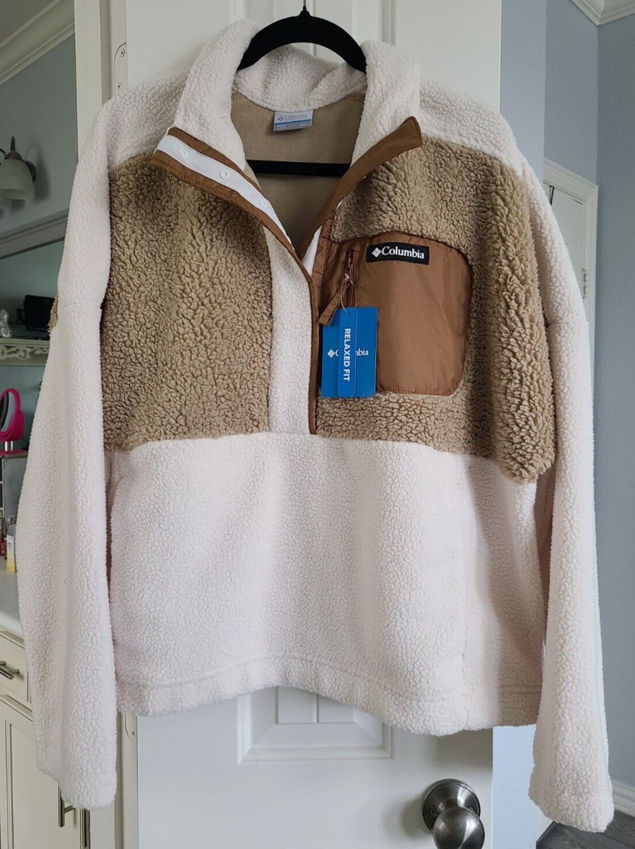 Columbia Women's Lodge Sherpa 1/2 Snap Fleece Pullover Chalk, Beach XXL  ⭐NEW⭐