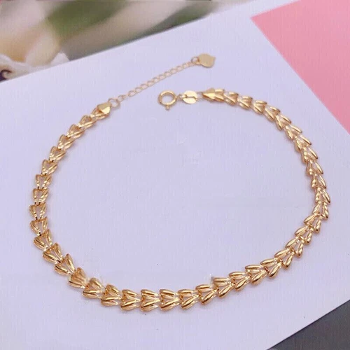 Solid 18K Yellow Gold Pure Au750 Wheat Chain Link Bracelet Bangle 6.5+1.2inch - Picture 3 of 10