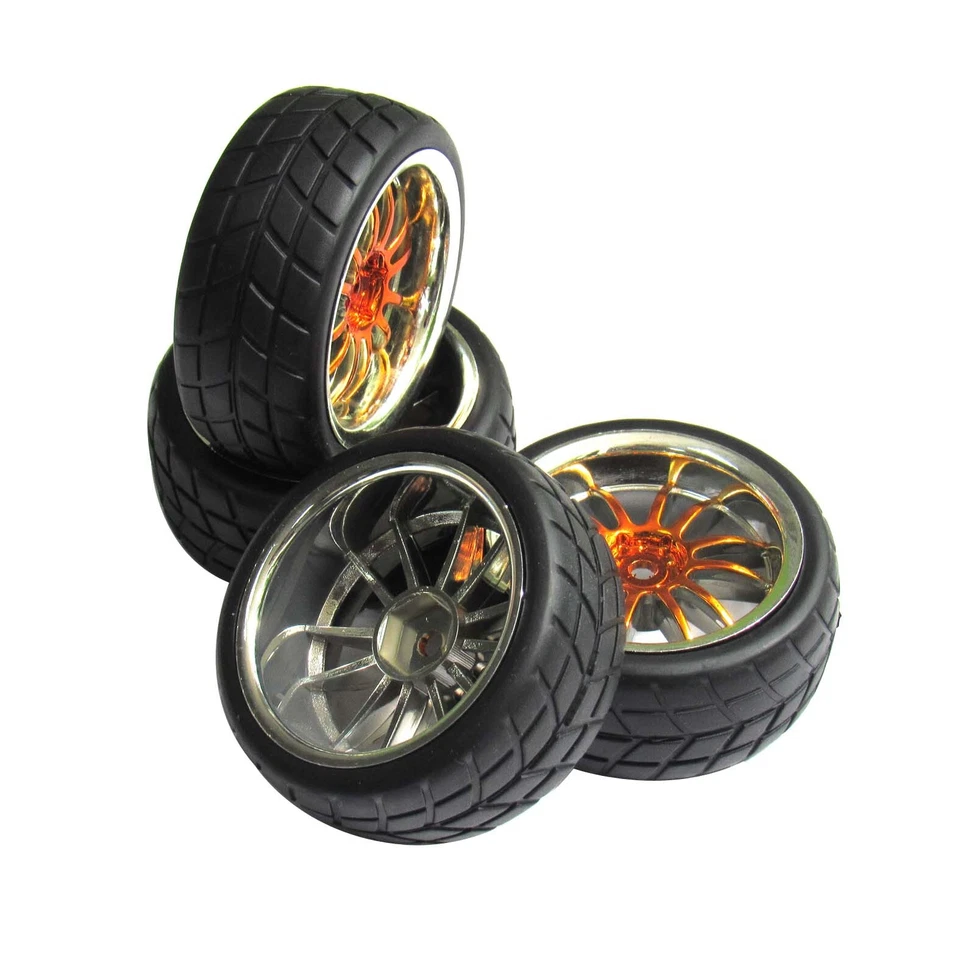 Rueda de neumático de goma suave de 4 piezas para coche de carreras de radiocontrol en carretera 1/10 HSP HPI TRX Foto 3 de 4