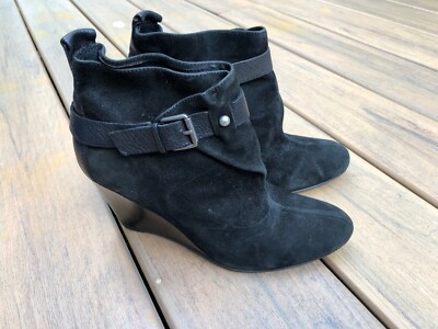 Black Suede Women's Wedge Ankle Boot Nine West US
