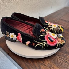 Crockett Jones WOMENS COLLECTION POPPIES Black Velvet embroidered floral shoes