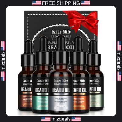 5 Pack Beard Oil and Conditioner Set with Argan and Jojoba Oil for Men