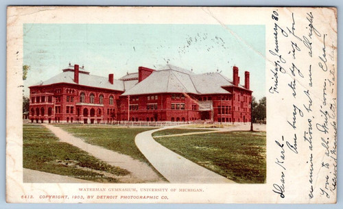 1903 WATERMAN GYMNASIUM UNIVERSIDAD DE MICHIGAN DETROIT POSTAL ANTIGUA PUBLICADA - Imagen 1 de 2