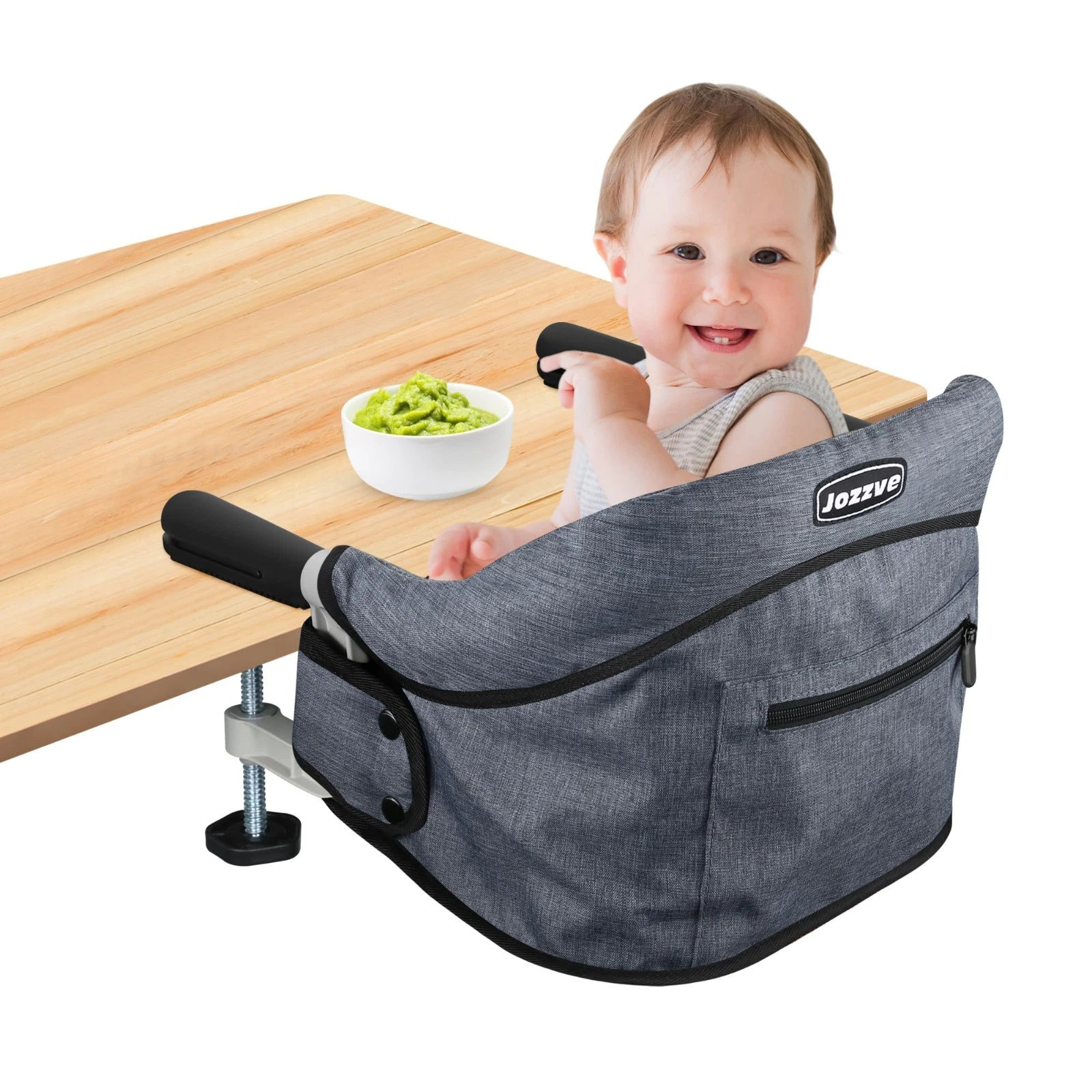 Portable Clip-On High Chair for Baby, Foldable Travel Feeding Seat with Storage