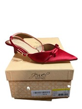 Badgley Mischka Jewel Red Satin Slingback Heels Bow Size 5.5