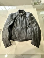 Teknic Black Leather Motorcycle Jacket Size 46/56 Padded New w/Inner Mesh Tear