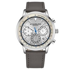 Stuhrling 3986L 1 Muscle Movement Quartz Chronograph Gray Leather Mens Watch