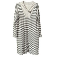 Soft Surroundings Striped Cotton Knit Dress Grey V-Neck Button Medium