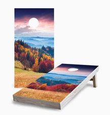 Cornhole Game Set Sunrise Autumn Foldable Portable Wood Boards Bags