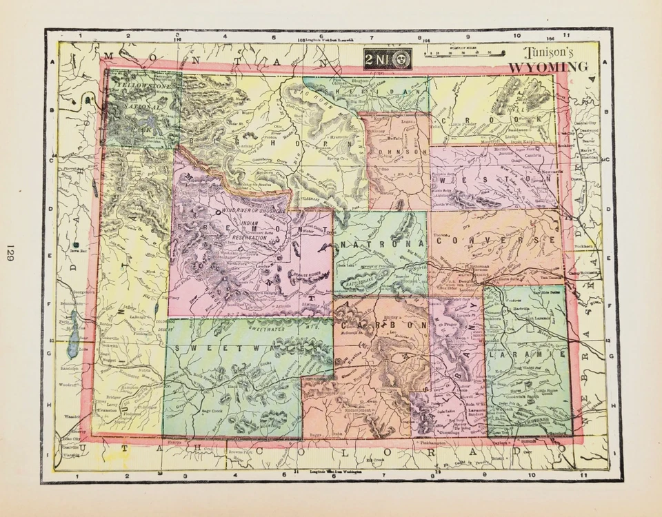 1903 WYOMING Map ORIGINAL (12x9.5) YELLOWSTONE - RAILROADS - TUNISON - Image 2 of 4