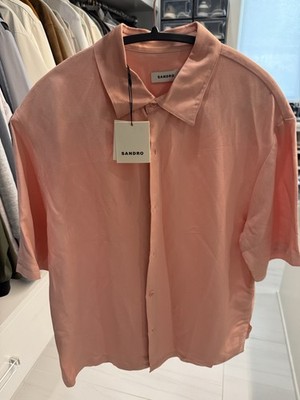 Sandro Paris Rose Clair Pink Linen Blend Short Sleeve Button Shirt Mens Size L