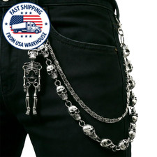 Skull Wallet Chain  Jean   Gothic Biker Punk Metal 62cm, Silver